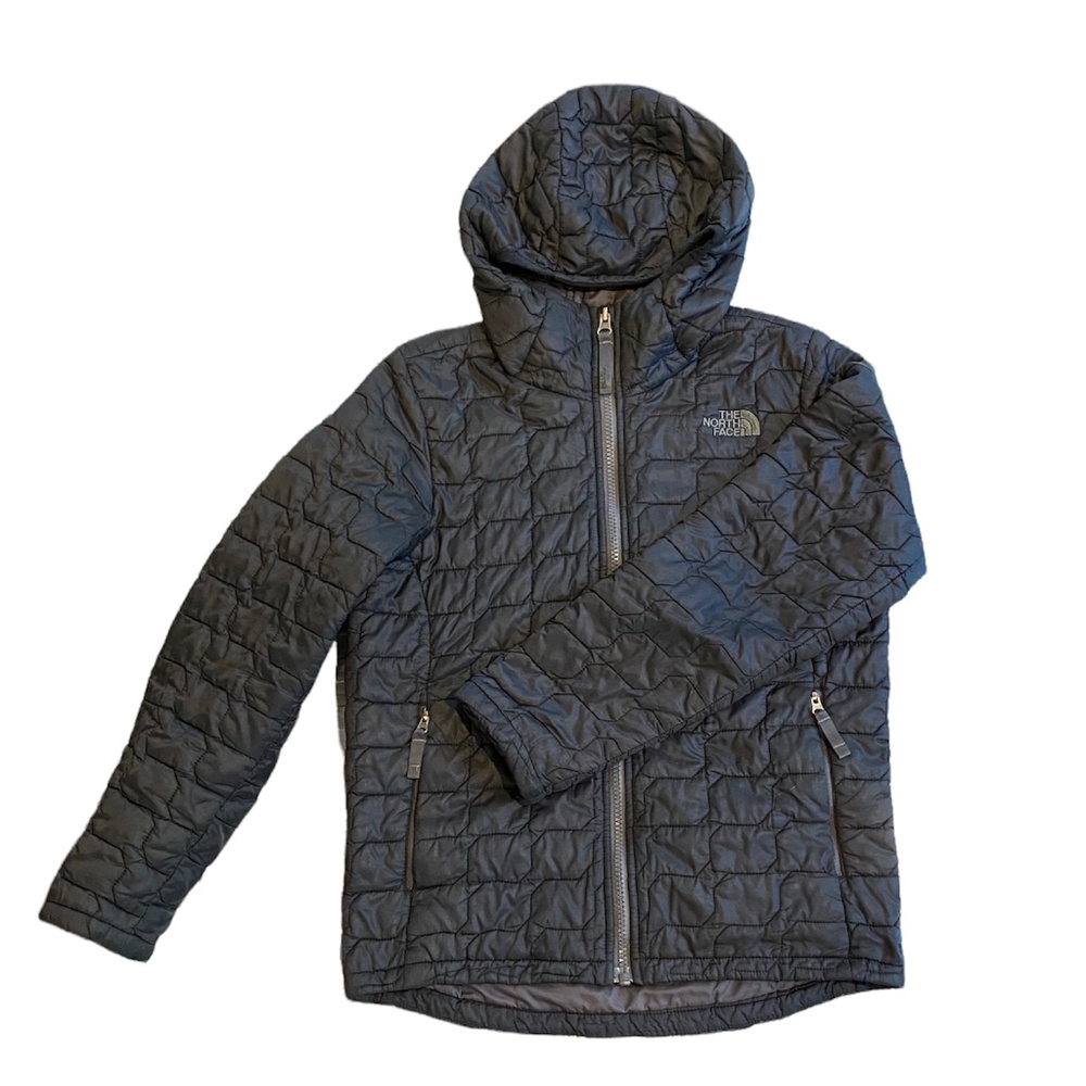 THE NORTH FACE, BOYS HOODED THERMOBALL JACKET, SIZE MEDIUM (10/12), BLACK